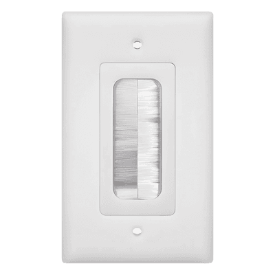 Placa de Pared Pasa Cable / Tipo Cepillo / 1 Puerto / Montaje Vertical / Cerdas Antipolvo / Color Blanco