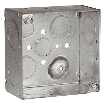 Caja Cuadrada Galvanizada / 4 x 4 in / Profundidad 2.125 in (5.4 cm) / 13 Entradas Conduit / Acero Soldado / 30.3 in³ Capacidad HUB-233 RACO