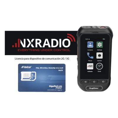 Kit Radio PTT / Android 10 GO / IP68 / MIL-STD 810H / Altavoz 105 dB / Batería 3000 mAh / SIM 1GB 12 Meses RG360-KIT-SIMTEL NXRADIO