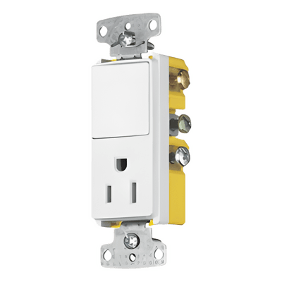 Combinación de Contacto y Apagador Decorador / 15A / 125V / 1 Polo / Interior Seco HUB-RCD-108W HUBBELL