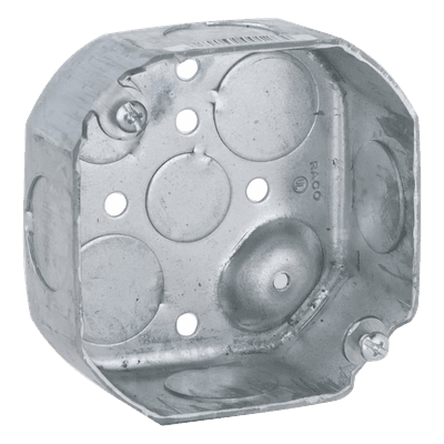 Caja Octagonal de Montaje / 4 Pulgadas / 8 Entradas Combinadas 1/2" y 3/4" / Profundidad 1 1/2" / Acero Galvanizado HUB-127 RACO