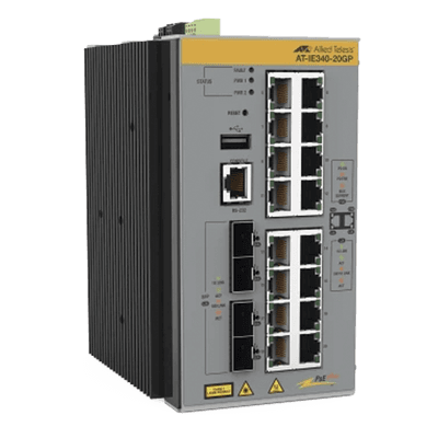 Switch Industrial Capa 3 / 16x PoE+ Gigabit / 4x SFP / TAA / -40°C a 75°C AT-IE340-20GP-980 ALLIED TELESIS