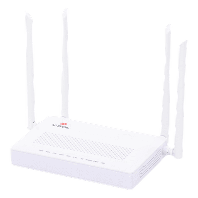 ONU Dual GPON/EPON / Wi-Fi AC Doble Banda / 4 Antenas 5 dBi / 2x LAN Gigabit / 1x FXS / 1x CATV / 12V 1A / 0 a 55°C HG323ACT V-SOL