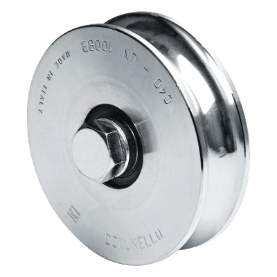 Rueda para Puerta Corrediza / 12 cm / Carga 450 kg / Acero Galvanizado / Fijación con Tornillo y Tuerca 1150-5050-001 COMUNELLO