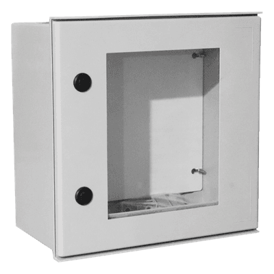 Gabinete de Poliéster IP65 / Puerta Transparente / 400 x 400 x 200 mm / Carga 25 kg / Placa Trasera Incluida PST-4040-20PT PRECISION