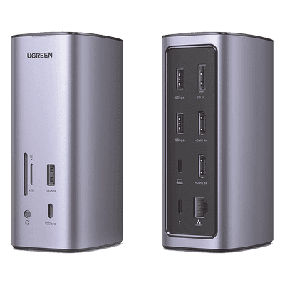 Docking Station USB-C 12 en 1 / 8K HDMI / 4K DisplayPort / USB 3.2 Gen 2 10Gbps / Gigabit Ethernet / Lector SD+MicroSD / Audio 3.5mm / PD 100W 90325 UGREEN