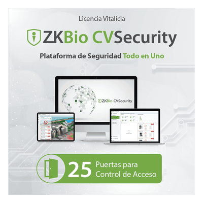 Licencia de Software / Control de Acceso / 25 Puertas / Vitalicia / Biométricos Green Label / ZKBio CVSecurity ZK-CV-AC-P25 ZKTECO