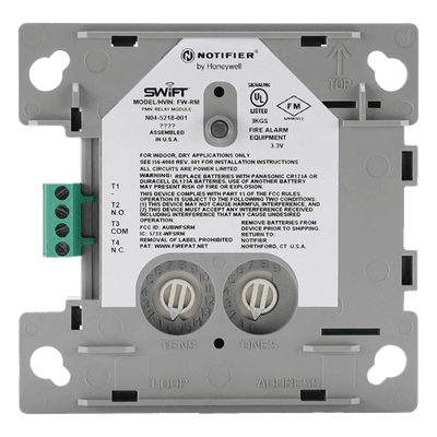 Módulo relevador inalámbrico / Contactos Form-C (SPDT) aislados / Malla SWIFT 902-928 MHz / FlashScan / Batería litio 2 años FW-RM NOTIFIER