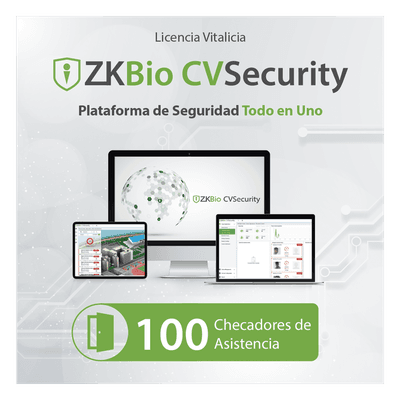 Licencia de Software / Gestión de 100 Dispositivos / Control de Tiempo y Asistencia / Compatible InBioPro-InBio-APX-Green Label ZKCVTAP100 ZKTECO