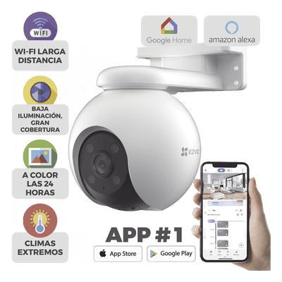 Cámara PT IP / 3K 5 Megapixel / Visión 360° / IR 30 m (98.4 ft) / Color Nocturno / Audio Bidireccional 100 dB / IP65 / Wi-Fi 2.4 GHz CS-H8-3K EZVIZ