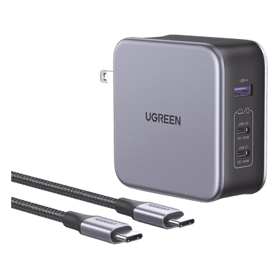 Cargador de Escritorio / 140W / 3 Puertos / 2 USB-C PD3.1 + 1 USB-A / GaN II + SiC / Enchufe Plegable 90548 UGREEN