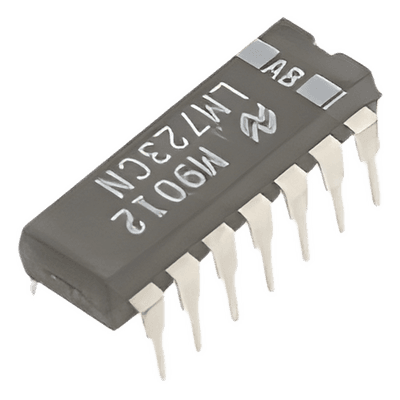 Circuito Regulador de Tensión / Entrada 3 a 40 V / Limitación de Corriente 150 mA / Control Remoto / Protección contra Sobrecargas y Cortocircuitos LM723CN SYSCOM PARTS