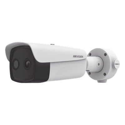 Bala IP Dual / Térmica 35 mm (384 X 288 ) / Óptico 15 mm (4 Megapixel) / 100 mts IR / IP66 / PoE / Termométrica / Detección de Temperatura / MicroSD DS-2TD2637-35/QY(B) HIKVISION
