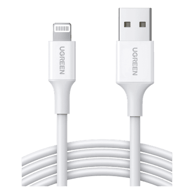 Cable USB-A a Lightning | 1 Metro | Certificado MFi | Carga Rápida 5V/2.4 A| 480 Mbps | PD | Conector C89 | Adecuado para iPhone, iPad y iPod | Protección Integrada | Caja de ABS | Cubierta de TPE | Color Blanco. 20728 UGREEN