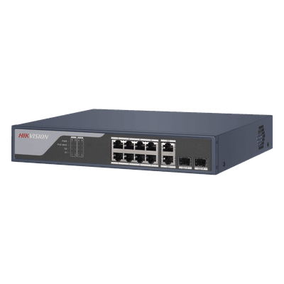 Switch PoE+ / Administrable / Uso en Rack / 8 Puertos 10/100 PoE+ / 2 Puertos 1000 Mbps Uplink / 2 Puertos SFP / Configuración Nube desde Hik-PartnerPro / Modo Extendido hasta 300 Metros / 125 W DS-3E1310P-SI HIKVISION