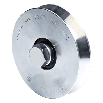 Rueda para Puerta Corrediza / 12 cm de Diámetro / Carga 240 kg / Acero Galvanizado / Sin Soporte / Guía Tipo V