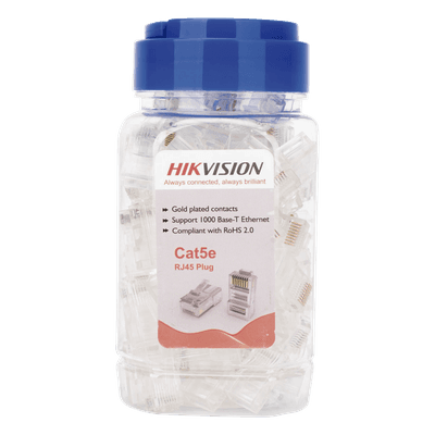 Conector RJ45 / Cat 5e / 100 Piezas / Chapado Oro 30μ / Sin Blindaje / 24 AWG / UTP Interior DS-1M5EUA-30U HIKVISION