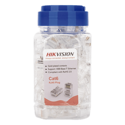 Conector RJ45 / Cat 6 / Chapado en Oro 30 Micras / Sin Blindaje / 24 AWG / Uso Interior / TIA-568B DS-1M6UA-30U HIKVISION