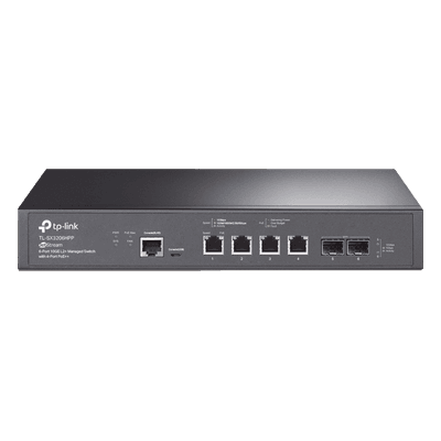 Switch L2+ PoE++ / 6 Puertos 10G / 4 Puertos Multi-Gigabit 1G/2.5G/5G/10G PoE++ / 2 Puertos SFP+ 10G / Presupuesto PoE 200W / Rendimiento 120 Gbps TL-SX3206HPP TP-LINK