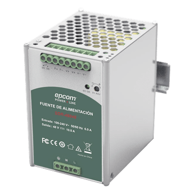 Fuente de Poder Industrial / 48 VCC @ 10A / 480W / Entrada Universal 100-240 VCA / Operación -20°C a 70°C / Riel DIN SDR-48048 EPCOM POWERLINE