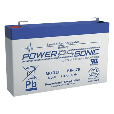 Batería AGM/VRLA Sellada / 6V 7Ah / Terminales F1 / Vida Útil 5 Años / Baja Autodescarga / Certificación UL PS-670-F1 POWER SONIC