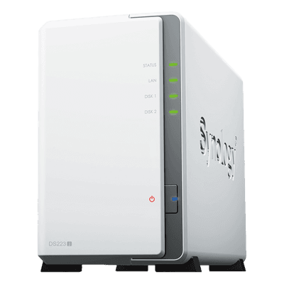 NAS de 2 Bahías / CPU 4 Núcleos 1.7 GHz / 1 GB DDR4 / LAN 1GbE / USB 3.2 Gen 1 / RAID 0, 1, JBOD, SHR DS223J SYNOLOGY