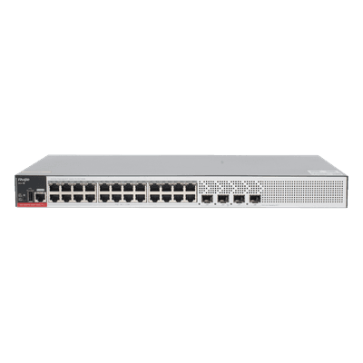 Switch PoE+ / 24 Puertos Gigabit / 4 Uplink SFP 2.5G / 370W PoE / 68 Gbps / 10 kV Surge / 1.72 in RG-S2915-24GT4MS-P-L RUIJIE