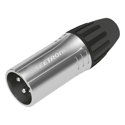 Conector de cable XLR Macho / Carcasa cromada perlada / Contactos plateados / Abrazaderas 3.5-8 mm / Diseño sin anillo SCMM3 SEETRONIC