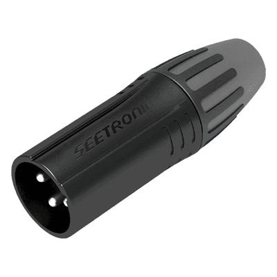 Conector XLR Macho / Chapado en Plata / Carcasa Metálica Negra / Cables 3.5 a 8 mm / Sin Anillo / Protección Poliuretano SCMM3-B SEETRONIC