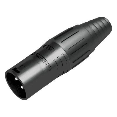 Conector XLR Macho / Carcasa Negra / Contactos Plateados / 2 Abrazaderas SCSM3-B SEETRONIC