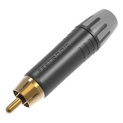 Conector RCA Macho / Contacto Enchapado en Oro / Carcasa Metálica Negra / Audio y Video / Cable 3.5-6.5 mm / 2000 Ciclos MT380 SEETRONIC