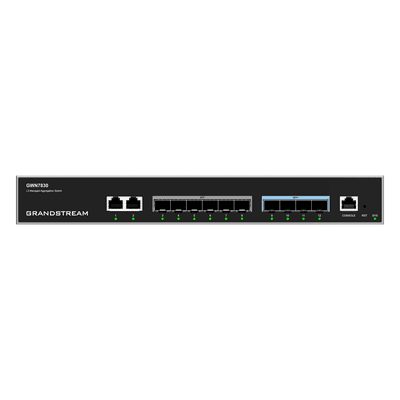 Switch de Agregación Capa 3 / 96 Gbps / 2 Puertos Gigabit Ethernet / 6 Puertos Gigabit SFP / 4 Puertos 10Gigabit SFP+ / Stacking 4 Unidades / QoS Avanzada / Dual Stack IPv4/IPv6 GWN7830 GRANDSTREAM