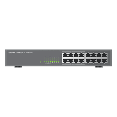 Switch PoE+ 16 Puertos Gigabit No Administrable / 8 Puertos PoE+ 802.3af/at / 145W Total / 16 Gbps / Rack 19" / 0.92 x 0.59 x 1.73 pies GWN7702P GRANDSTREAM