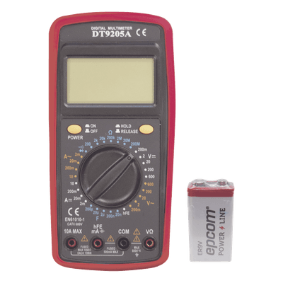 Multímetro Digital / Pantalla LCD 67 x 42 mm / 1999 Recuentos / 600V CC/CA CAT II / Corriente 10A / Resistencia 200 MΩ / Prueba HFE Transistores DT9205AKIT PRECISION