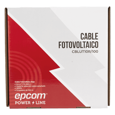 Cable Fotovoltaico / 6 mm² (10 AWG) / 1000/2000 V / Rango -40°C a 120°C / Rollo 100 m / UL 4703 y TUV