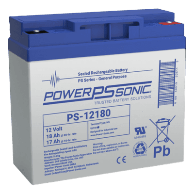 Batería de Respaldo AGM/VRLA / 12V / 18Ah / Terminales M5 / Vida Útil 5 Años / Libre de Mantenimiento PS-12180-M5 POWER SONIC