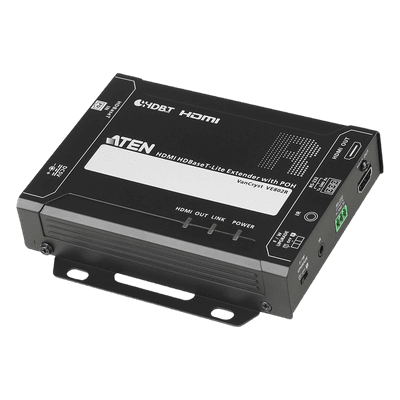 Receptor HDMI HDBaseT-Lite con PoH / 4K a 35 m (115 ft) Cat 5e/6 / 40 m (131 ft) Cat 6a / 1080p a 60 m (197 ft) Cat 5e/6 / 70 m (230 ft) Cat 6a / HDBaseT Clase B / PoH PD VE802R ATEN