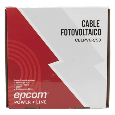 Cable Fotovoltaico / 16 mm² (6 AWG) / Cobre / 2000V / Rojo / Rollo 50 m (164 ft)