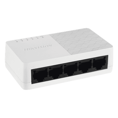 Switch de Escritorio / 5 Puertos Fast Ethernet 10/100 Mbps / Alimentación Integrada 5 VCC / Diseño Compacto 124 x 22 x 54 mm DS-3E0105D-O HIKVISION