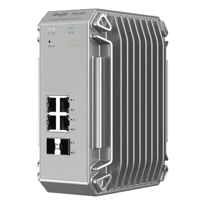 Switch Industrial PoE / 4 Puertos Gigabit 802.3af/at / 2 Puertos SFP / Administrable Cloud / Grado Industrial / Protección contra Descargas