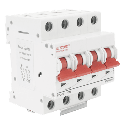 Protector Termomagnético DC / 4 Polos / 16 A / 1000 Vcc / Curva C / 6 kA / Montaje Riel DIN FPV634PC16 EPCOM POWERLINE