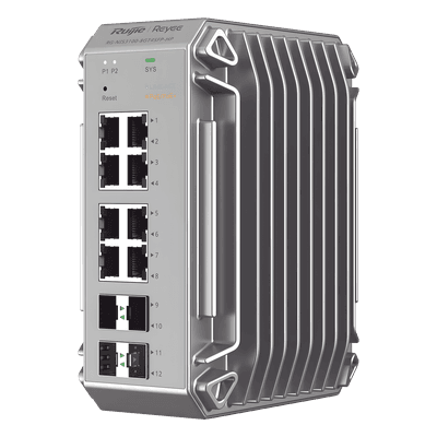 Switch Industrial PoE / 8 Puertos Gigabit 802.3af/at / 4 Puertos SFP / Administrable Cloud / -40°C a 75°C / Doble Fuente AC/DC