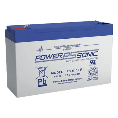 Batería de Respaldo AGM/VRLA / 6V / 12Ah / Terminales F2 / 5 Años Vida Útil / UL Certificada PS-6100-F2 POWER SONIC