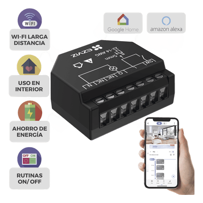 Relevador Wi-Fi Inteligente / Control de Iluminación / 1 Salida 125V / Wi-Fi 2.4 GHz / Consumo Energético / Calibre 14-22