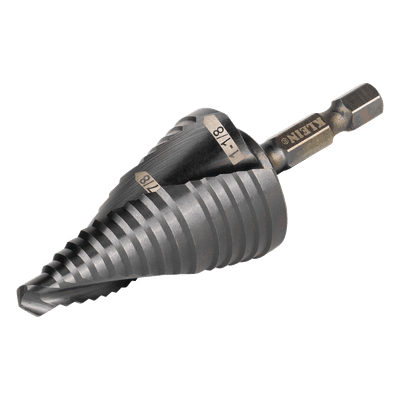 Broca Escalonada 12 en 1 / Revestimiento TiAlN / Perforación 2-3 cm / Doble Acanaladura Espiral / Vástago Hexagonal 1/4'' / Liberación Rápida QRST11 KLEIN TOOLS