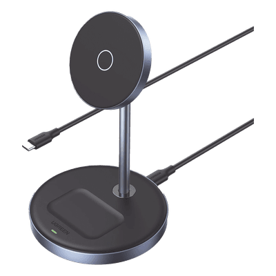 Soporte de Carga Inalámbrica | 3 en 1 | Compatible con MagSafe | Perfecto para iPhone y AirPods | Carga Rápida Adaptativa /Simultanea | Múltiples Protecciones | Luz Indicadora LED | Aleación de Aluminio | Incluye Cable 90668 UGREEN
