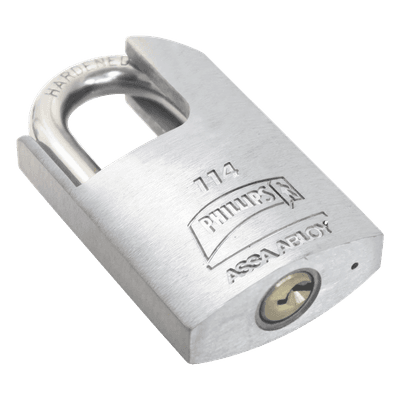 Candado Metálico Robusto / Gancho de Acero Cementado / 5 Pernos de Combinación / Diseño Anti-palanca / Llave PH-52 / Drenaje de Agua MX2419 PHILLIPS-ASSA ABLOY
