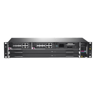OLT Modular GPON / Conexión hasta 4,096 ONUs / 2 Tarjetas Main / 6 Puertos SFP+ 10G Uplink / 2 Puertos RJ45 1G Uplink / Fuente Redundante AC-DC / Gestión en la Nube / 17.4 x 10.7 x 3.5 pulgadas DS-P8000-X2 TP-LINK