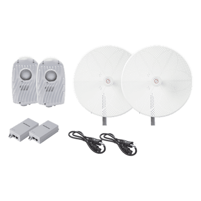 Kit de 2 radios B5X con antenasTXPD34B5X de (34 dBi), rango de frecuencia extendida (4.9 a 6.4 GHz), incluye inyector POE, cable de alimentación y para alineación, distancia de hasta 40 km