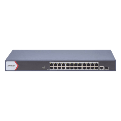 Switch PoE+ Administrable / 24 Puertos Gigabit / 1 Puerto Uplink Gigabit / 1 Puerto SFP Uplink / 230 W / Alcance Extendido 300 m (984.3 ft) DS-3E1526P-EI/M HIKVISION